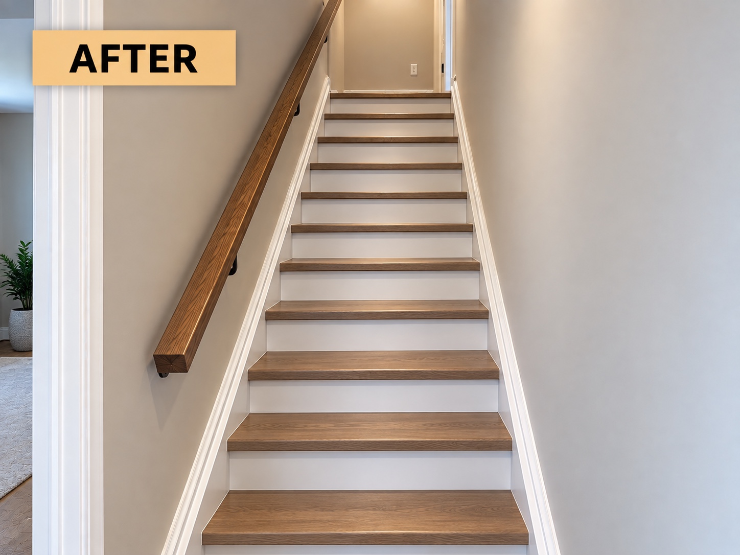 Finished wood staircase renovation